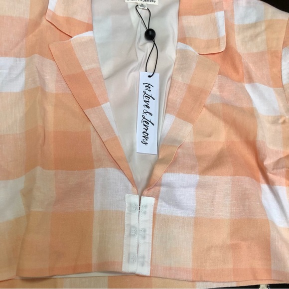 NWT For Love & Lemons Eugenie Cropped Plaid Blazer Jacket Peach Apricot Pastel M - Picture 7 of 10